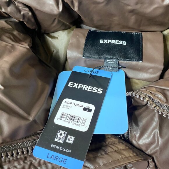 Express $128 Olive Women Puffer Coat Lg NWT - Picture 8 of 8